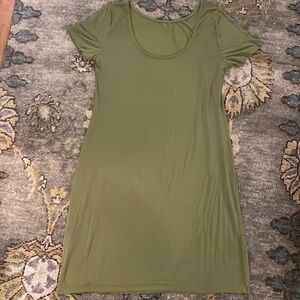 Olive colored t-shirt dress by Daily Ritual.